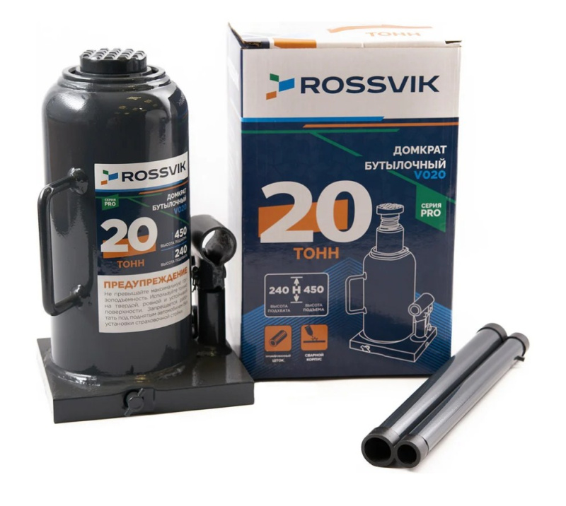 Домкрат бутылочный ROSSVIK PRO V020, г/л 20,0т 