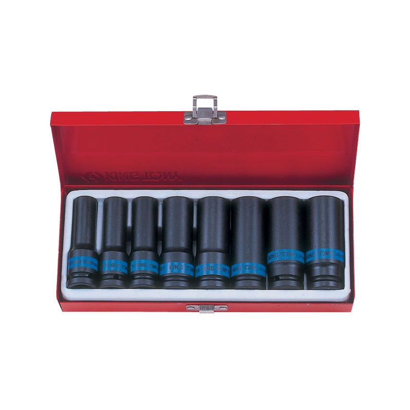 KING TONY Набор ударных глубоких торцевых головок 1/2", шестигранные, 12-24 мм, 8 предметов 4410MP01