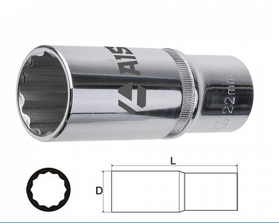 Головка глубокая 8мм 1/2" 12-гранная зеркальная